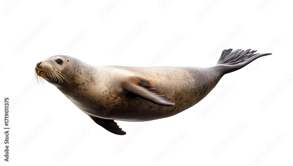 Fototapeta premium A graceful seal swimming effortlessly through clear waters. its streamlined body and playful nature. with sunlight filtering through the surface creating a serene underwater ambiance