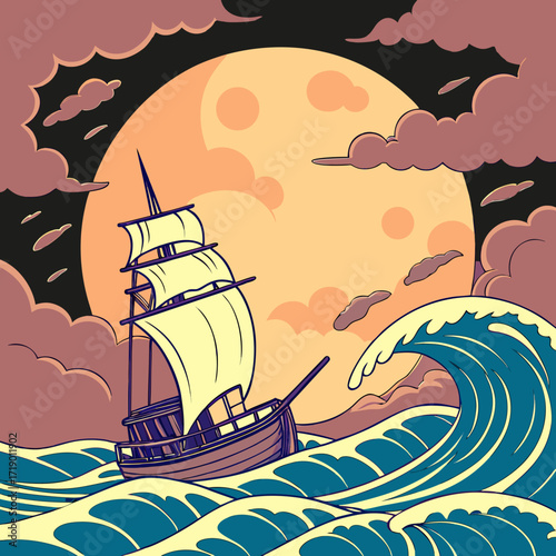 sea landscape with ship