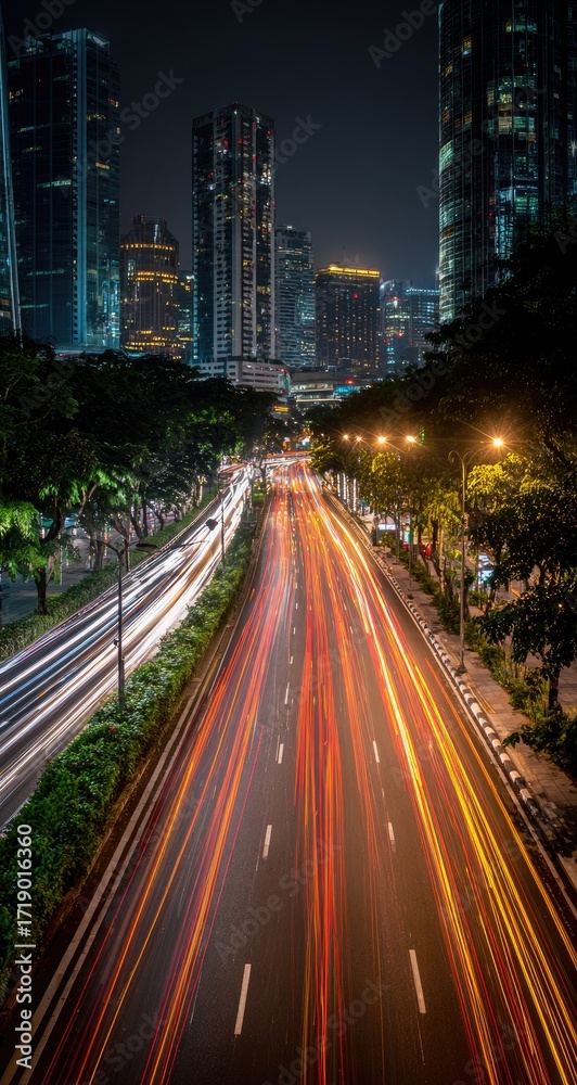 Fototapeta premium Night city street with blurred car lights
