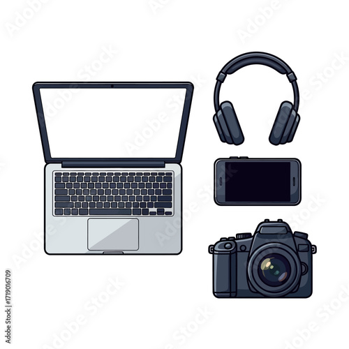 Collection of Modern Electronic Gadgets and Devices for Digital Life and Work
