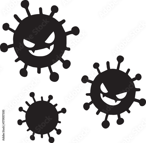 黒いシルエットのウイルスのイラスト素材