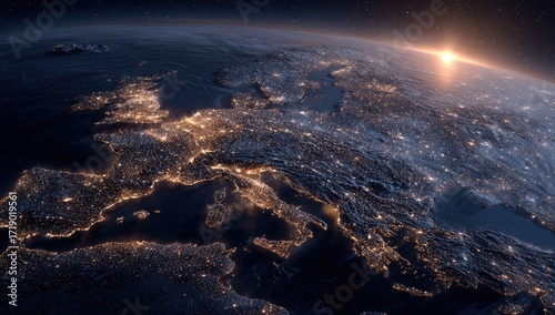 European night lights, sunrise