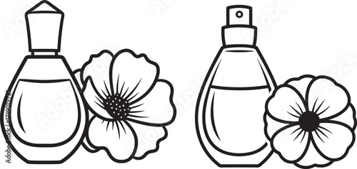 Two perfume bottles with flowers silhouette