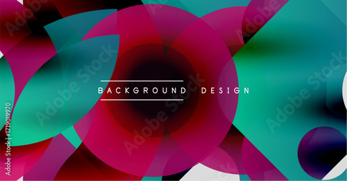 Abstract fluid shapes, vibrant colors blend. Modern design features overlapping layers, gradients, text elements. Dynamic composition.
