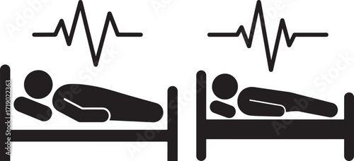 Two silhouettes sleeping in beds with heartbeat lines