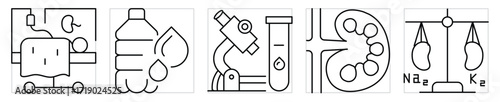 Nephrology icons set. Symbols related to kidney and it's diseases. Vector editable stroke.