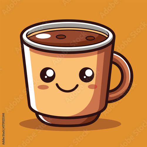 Cute kawaii coffee cup character with happy smiling face and blushing cheeks