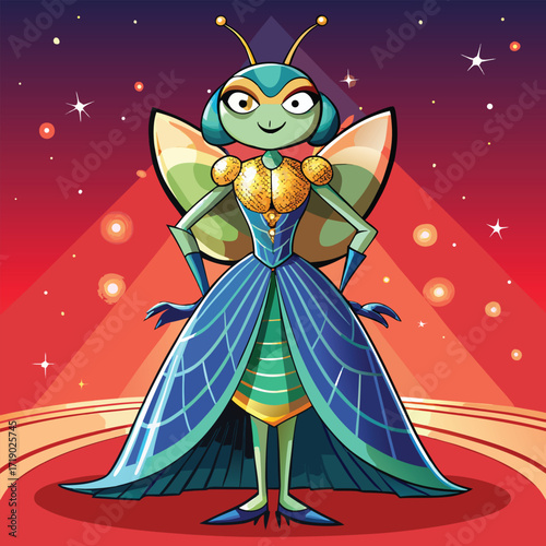a vector cartoon of a glamorous beetle dressed