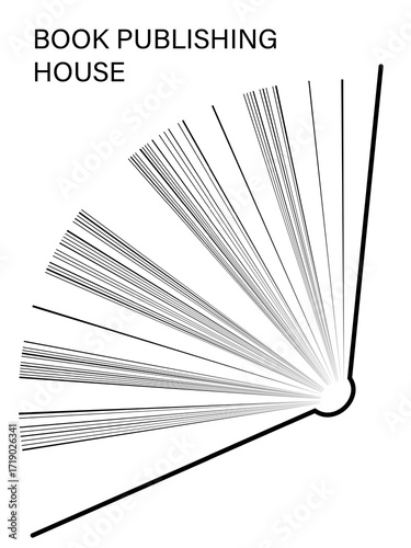 An open book and its pages. A poster advertising a book publishing house. The book is in a minimalist style.