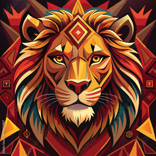 artistic lion portrait with strong geometric