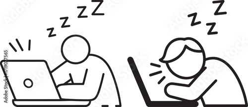 Two people sleeping at their laptops silhouette