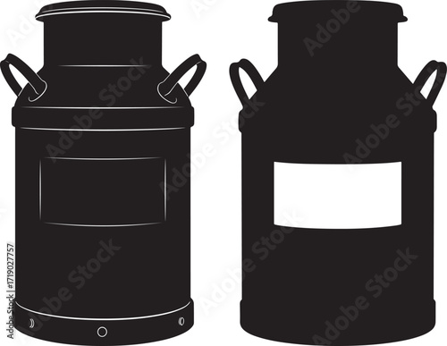 Two vintage milk cans silhouette