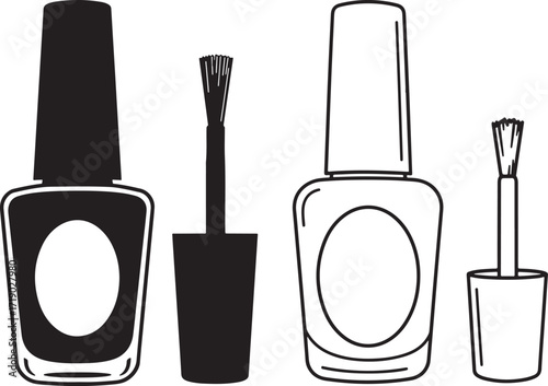 Two nail polish bottles and brushes silhouette