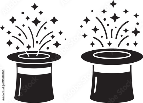 Two magic hats with stars silhouette