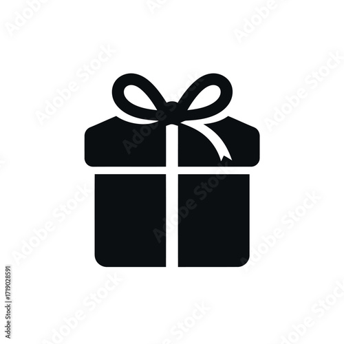 Vector illustration of black gift box icon with a ribbon and bow
