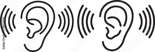 Two ears receiving sound waves silhouette