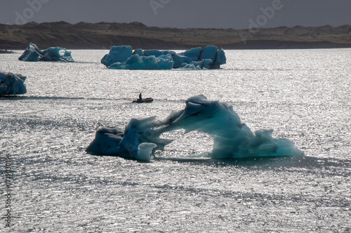 Jokulsarlon iceland, melting iceberg on lagoon in late afternoon light