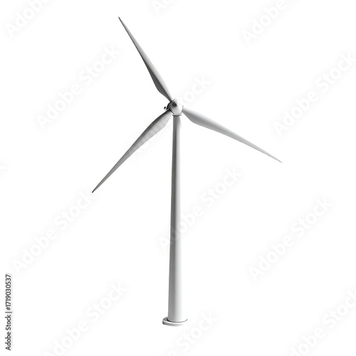 A three-bladed wind turbine, white, depicted against a black background, seemingly a digital rendering or model