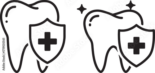 Dental protection shield and healthy tooth silhouette