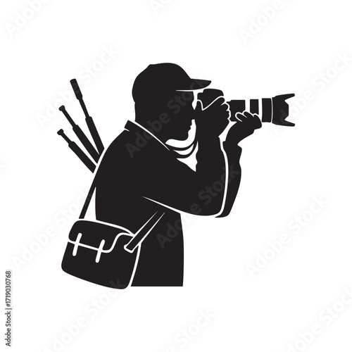 Silhouette Photographer at Work: A silhouetted figure, focused and poised, frames the perfect shot with a professional camera, embodying the art of visual storytelling.