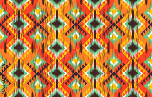 Design ikat pattern abstract geometric ikat ethnic, folk pattern Aztec style, Gyp sy, Mexican, Indian, Scandinavian, design ikat for background, wallpaper, carpet, wrapping, fabric, textile fashion. 