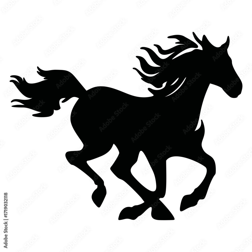 Obraz premium Black stallion silhouette, front view, vector clipart 