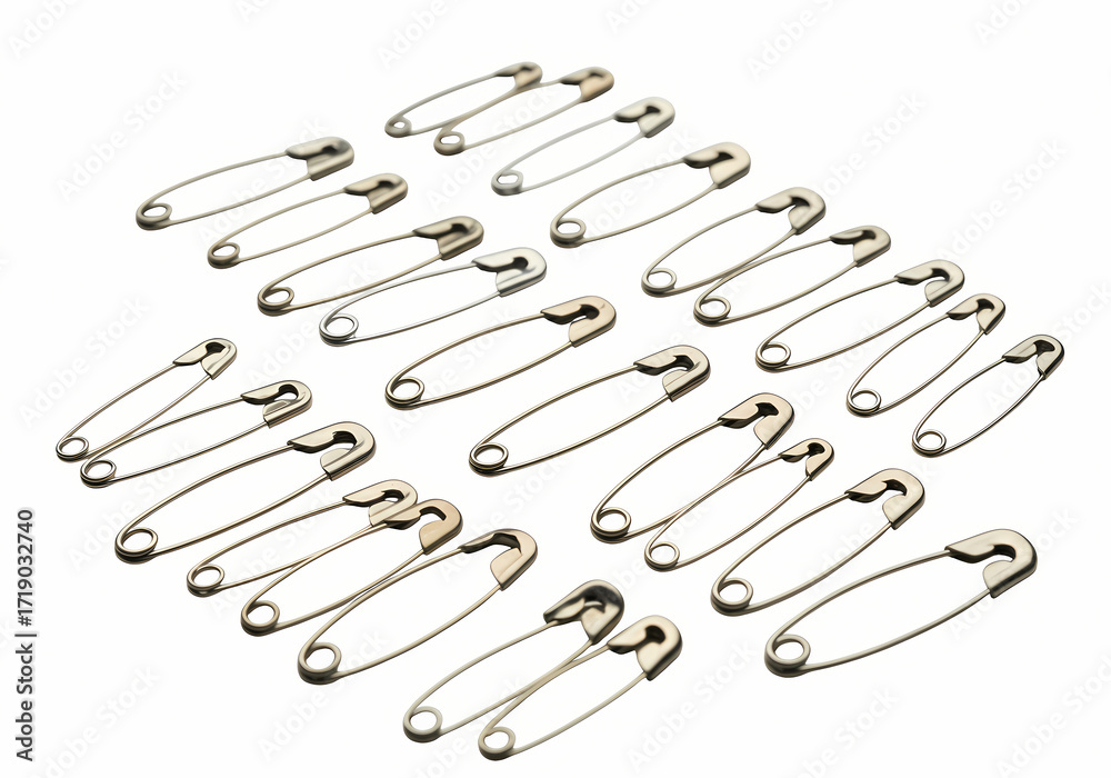 Fototapeta premium Free Transparent PNG Rustic Silver Safety Pins: A Collection of Metal Pins for Sewing and Crafts