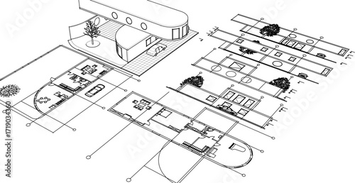 modern house sketch project 3d illustration