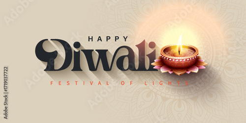 Happy Diwali festival with oil lamp, Rangoli decoration with Diya, Diwali holiday Background with rangoli, Diwali celebration greeting card,vector.