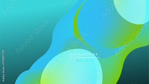 Abstract fluid shapes blend turquoise, lime, yellow. Dark background emphasizes vibrant color gradients, modern design elements.
