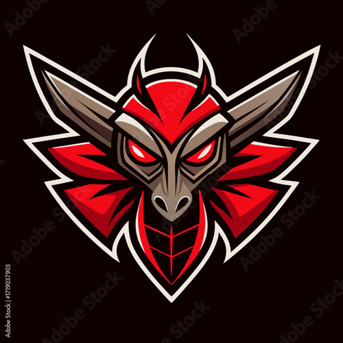 Dragonfly Head Esports Logo Red and Black Vector