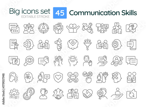 Wallpaper Mural Communication skills line icons set. Body language. Partnership, relationships. Emotional connection. Isolated vector outline illustrations. Thin lineart iconset symbols. Editable stroke Torontodigital.ca