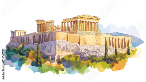 Acropolis of Athens. Acropolis of Athens watercolor vector illustration