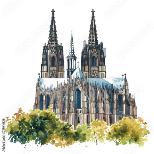Cologne Cathedral. Cologne Cathedral watercolor vector illustration