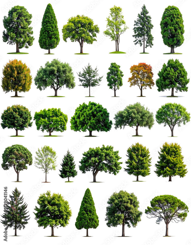 Fototapeta premium Variety of trees in a grid