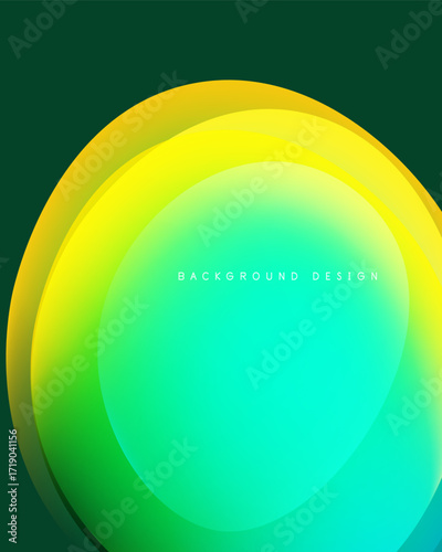 Abstract layers create vibrant circular design. Gradient colors blend smoothly, evoking modern aesthetic. Background features text.