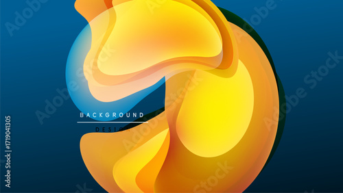 Abstract fluid shapes, vibrant colors, dynamic composition. Yellow, blue gradients create modern visual impact. Background design element.