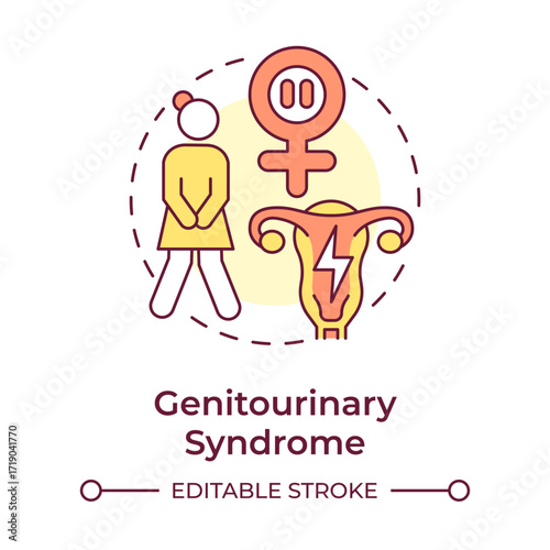 Genitourinary syndrome multi color concept icon. Estrogen loss consequences. Symptom of menopause. Round shape line illustration. Abstract idea. Graphic design. Easy to use in blog post