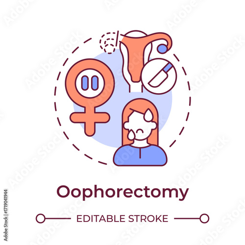 Oophorectomy multi color concept icon. Surgical climacteric. Removal of ovaries. Cause of menopause. Round shape line illustration. Abstract idea. Graphic design. Easy to use in blog post