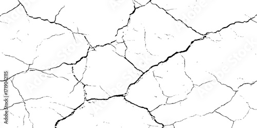 High resolution cracked dry earth texture, natural pattern background with white surface and dark fractures, abstract cracked ground design ideal for wall texture, grunge backdrop, or digital use.
