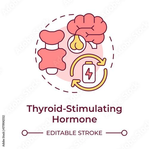 Thyroid stimulating hormone multi color concept icon. Regulate metabolism, energy levels and body functions. Round shape line illustration. Abstract idea. Graphic design. Easy to use in blog post