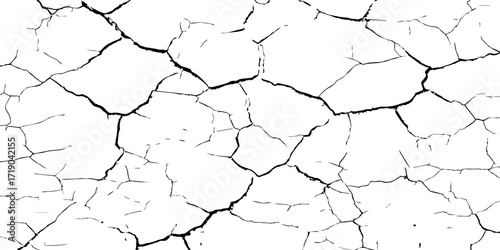 High resolution cracked dry earth texture, natural pattern background with white surface and dark fractures, abstract cracked ground design ideal for wall texture, grunge backdrop, or digital use.