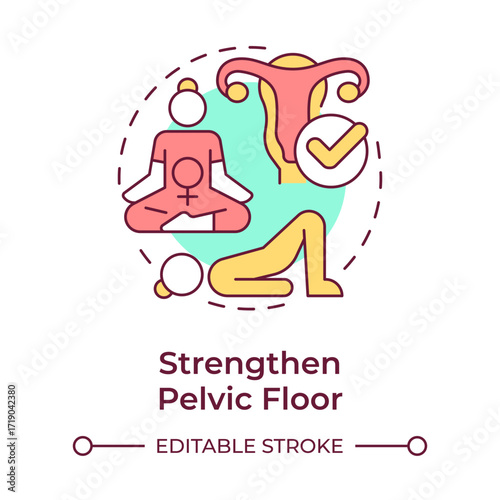 Strengthen pelvic floor multi color concept icon. Kegel exercises. Menopause prevention. Women health. Round shape line illustration. Abstract idea. Graphic design. Easy to use in blog post
