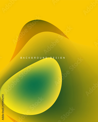 Abstract yellow, green gradients form flowing shapes. Smooth curves create dynamic visual interest. Modern design element.