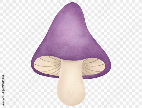 Watercolor tall purple spooky halloween mushroom fungi Vector.