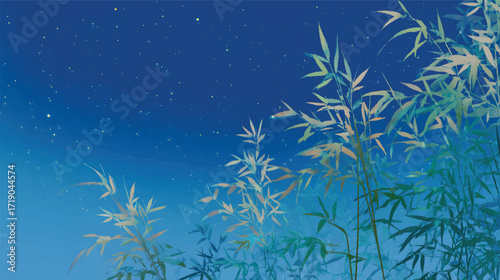 Bamboo silhouettes against a starry night sky