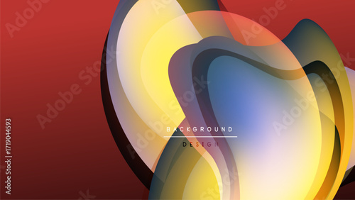 Abstract layers create flowing shapes. Warm colors blend into cool tones. Design features smooth gradients, dynamic composition.