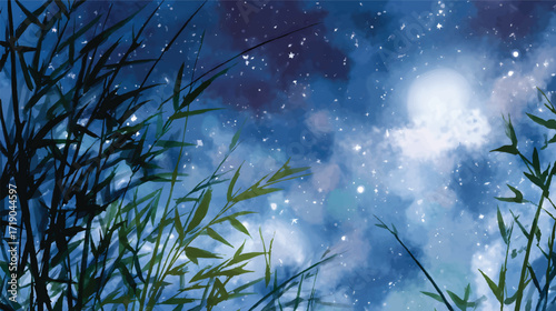 Serene night sky with bamboo silhouettes