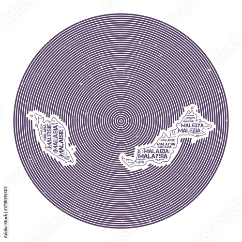 Malaysia Vector Image. Country round logo design. Malaysia poster in circular arcs and wordcloud style. Neat vector illustration.