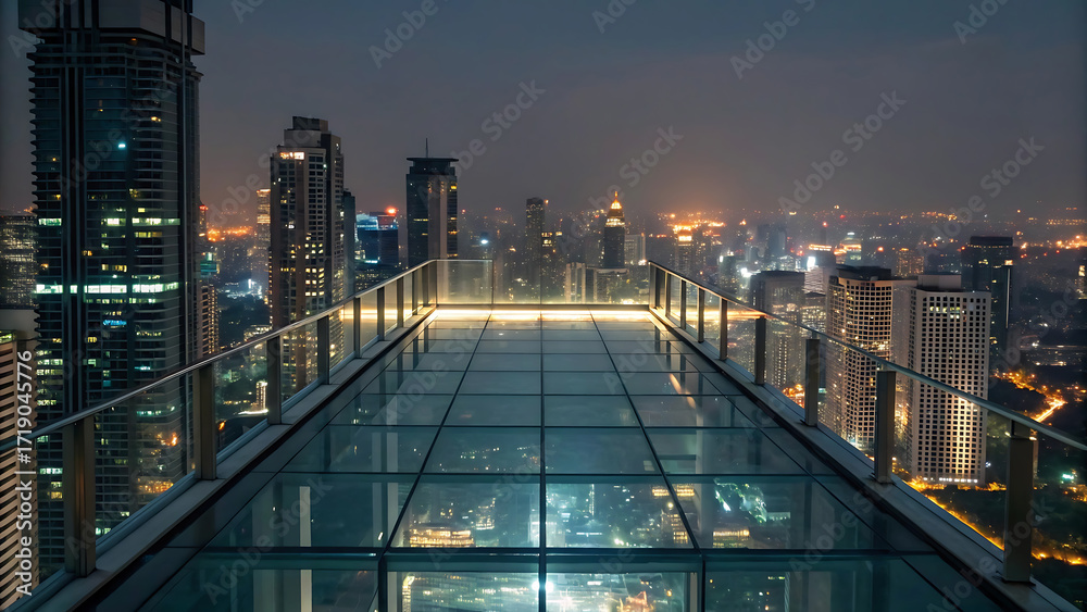 Fototapeta premium Night View from a Skyscraper Observation Deck in a Glowing City